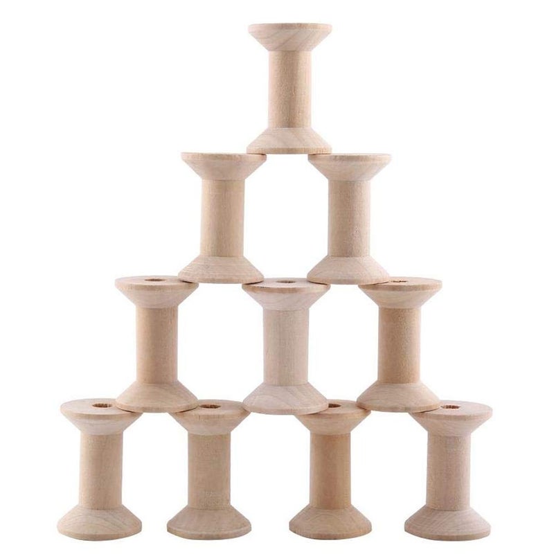 Hilitand 10pcs Wooden Empty Spool Empty Thread Spools Natural Wire Weaving Bobbins Wood Color 47mmx31mm - Image 1